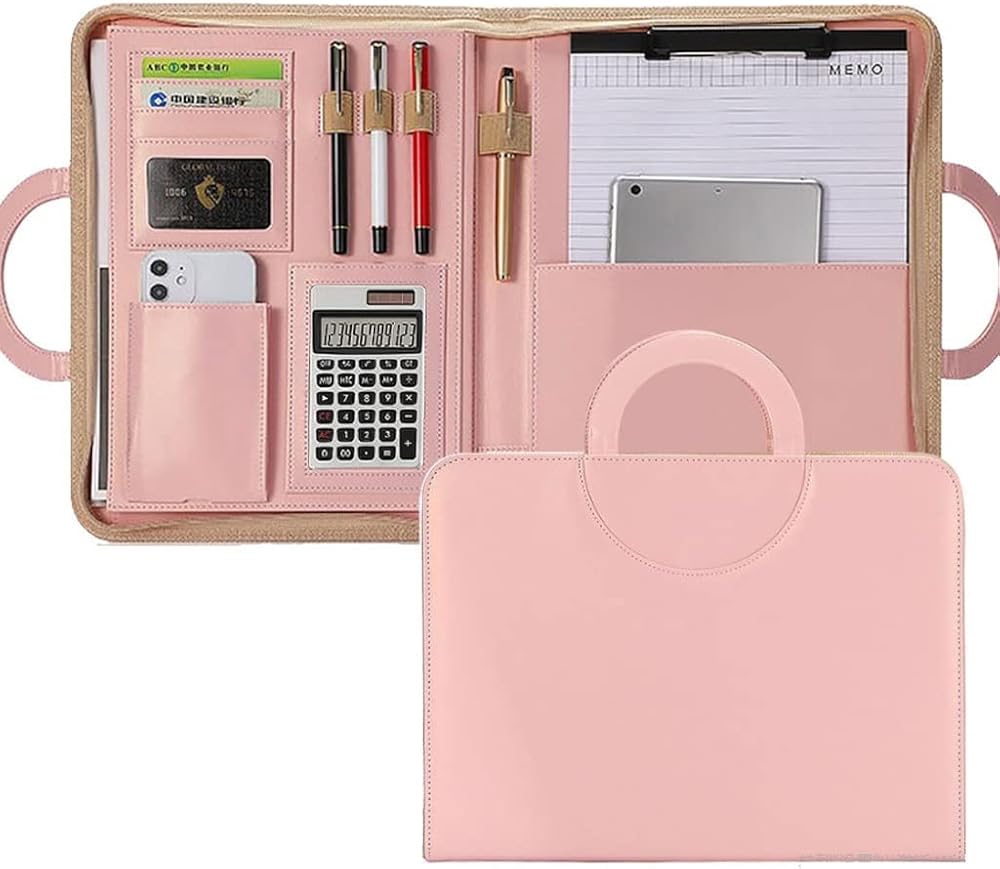BCCCLLLSA A4 Portfolio Folder with Handles Women Business Briefcase Pu Leather Document Case Notebook Organizer Binder File Bags (Color : D) (D)