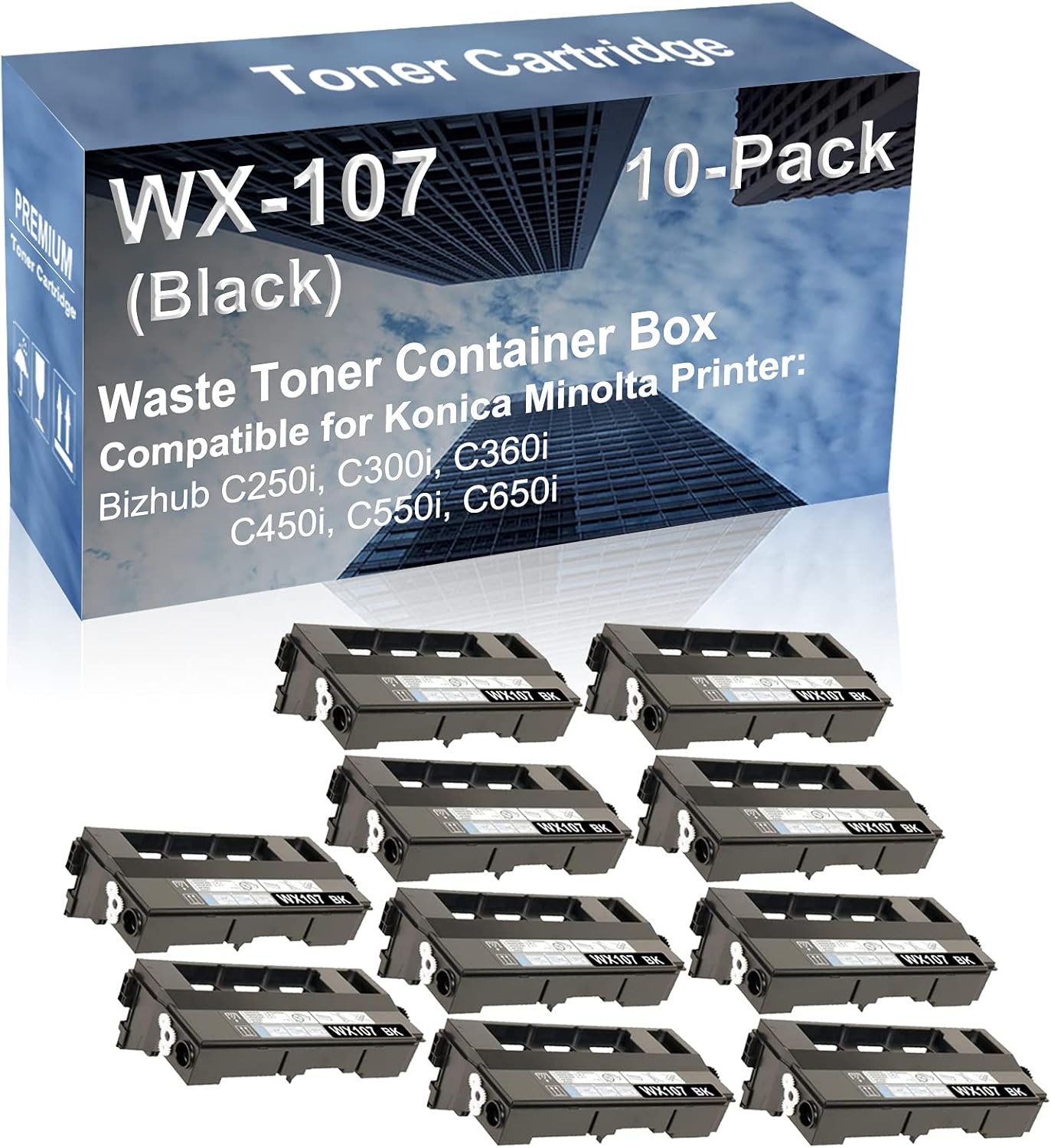 10-Pack Compatible High Capacity WX-107 WX107 (AAVA0Y1) Waste Toner Container Box use for Konica Minolta Bizhub C250i, C300i, C360i, C450i, C550i, C650i Printer (Black)