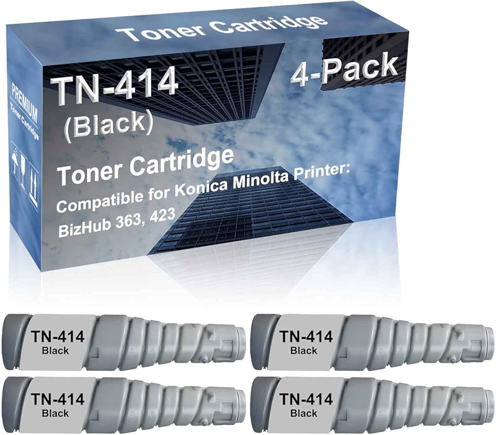 4-Pack Compatible High Yield 363, 423 Laser Printer Toner Cartridge Replacement for Konica Minolta TN414 TN-414 (A202030) Printer Cartridge (Black)