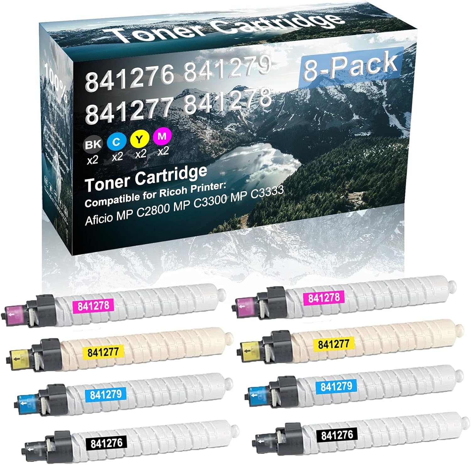 Credibility Store 8 Pack (BK+C+Y+M) Compatible (High Yield) Aficio MP C2800 MP C3300 MP C3333 Printer Toner Cartridge Replacement for Ricoh 841276 841279 841277 841278 Toner Cartridge