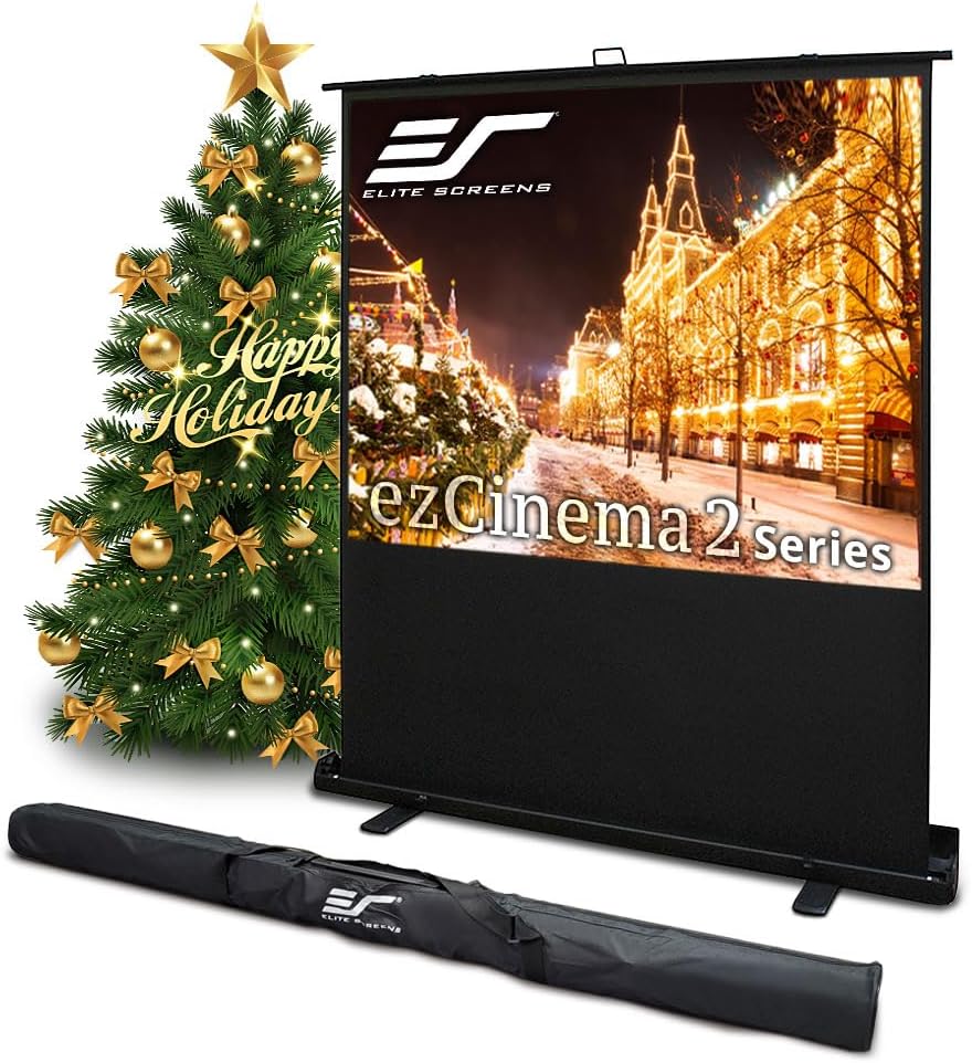Elite Screens ezCinema 2, 120-inch 4:3 Aspect Ratio Portable Manual Floor Pull Up with Scissor Backed Projector Projection Screen Office Classroom Church Home Theater + Carrying Bag, F120NWV2