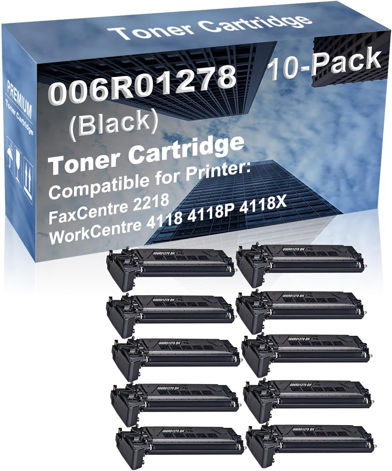10-Pack Compatible High Capacity 006R01278 Printer Cartridge use for FaxCentre 2218 WorkCentre 4118 4118P 4118X Printer (Black)