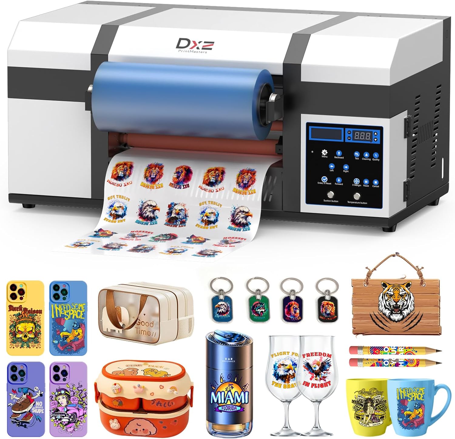 DXZ A3 UV DTF Printer with Laminator,Dual XP600 Print Heads, White Ink Stirring,All-in-One UV DTF Transfer Printer for Glass,Metal,Wood,Tumblers,Phone Cases