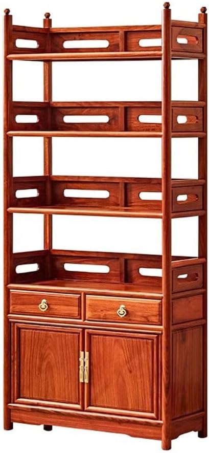 ULTRAWAVE Bookshelf Chinese Style Storage Cabinet Mahogany Shelf Home Solid Wood Small Bookcase Porch Antique Shelf Book Organizer(B:70CM*30CM*155CM)