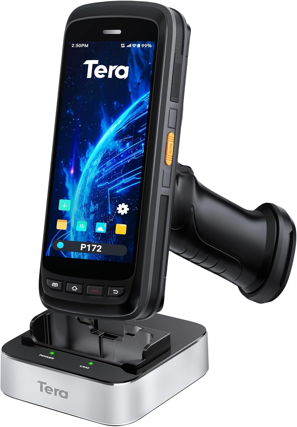 Tera Android 11 Barcode Scanner PDA: with Charging Cradle Pistol Grip 8000mAh Extra Large Battery Handheld Mobile Computer 5.2” Full Touch Screen Zebra 2D Scan IP65 Graded Inventory Scanner P172