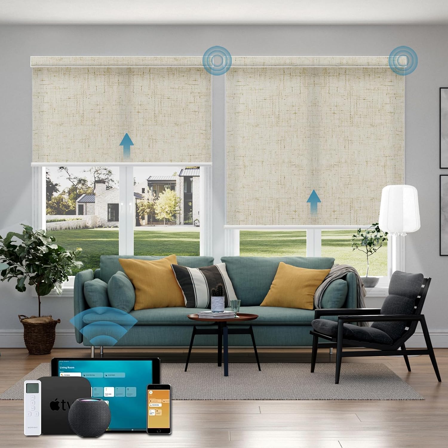 Weffort Motorized Roller Shades,70% Blackout Motorized Light Filtering Shades Compatible with Homekit Alexa Google,Smart Blind with Remote,Electric Shades for Home Office,Linen Sand