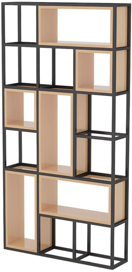 CraftThink Bookcase, Geometric Shelf Bookcase Metal Bookcase Vintage Etagere Bookcase, Tall Storage Display Staggered Shelves with Sturdy Metal Frame for Home Office, 47.5