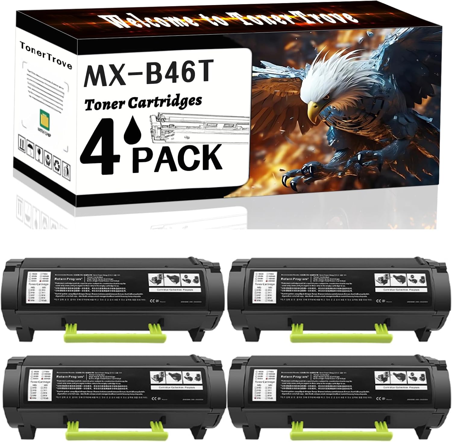 LECUU MX-B46T Toner Cartridges Compatible for Sharp MX-B467F MX-B467P Printers, Office Printing is Easy Clear Smooth (4 Pack Black)