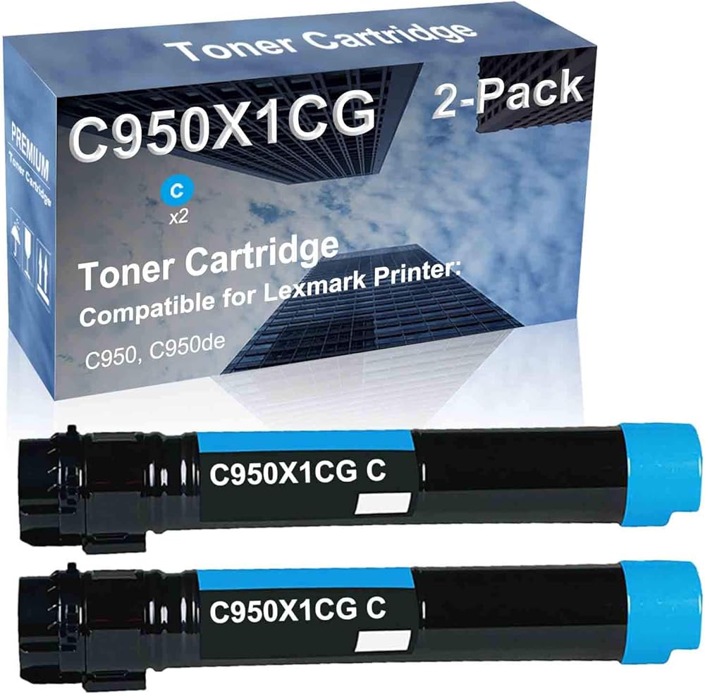 2-Pack (Cyan) Compatible C950, C950de Printer Toner Cartridge High Capacity Replacement for C950X1CG Toner Cartridge
