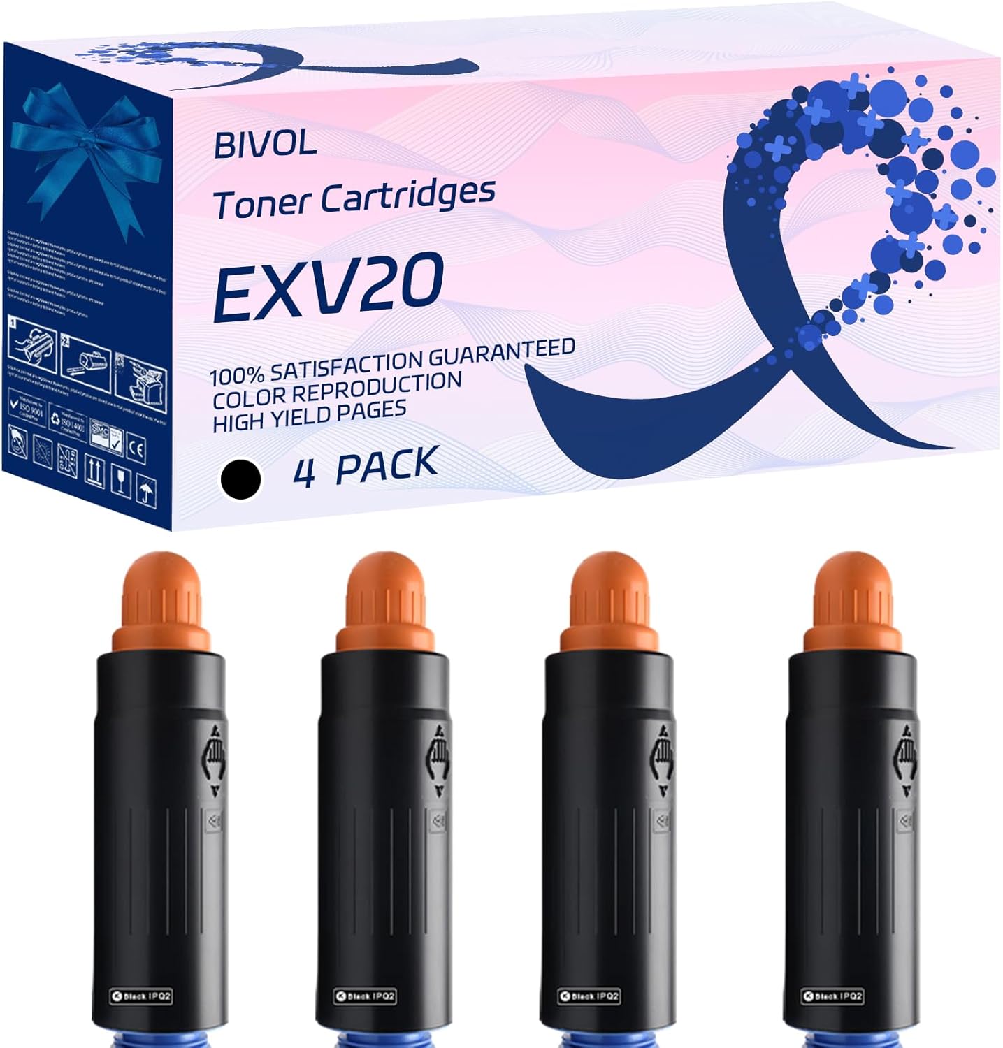 EXV20 Toner Cartridges Compatible for Canon imagePRESS C6000VP C6010 C6010S C6010VP C6010VPS C6011 C6011S Printers, with Chip, High Yield 45000 Pages, Vivid Colors (4 Pack Black)