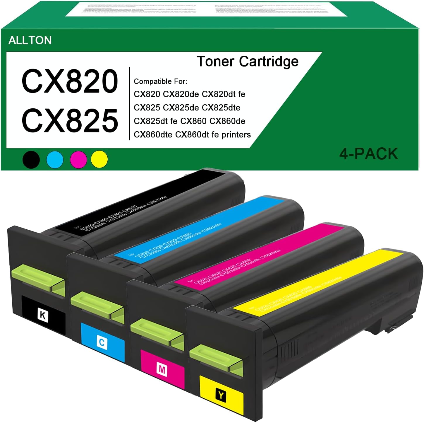 CX820 CX825 Toner Cartridge 72K10K0 72K10C0 72K10M0 72K10Y0 toner Replacement for Lexmark CX820 CX820de CX820dtfe CX825 CX825de CX825dte CX825dtfe CX860 CX860de CX860dte CX860dtfe printer(4-Pack)