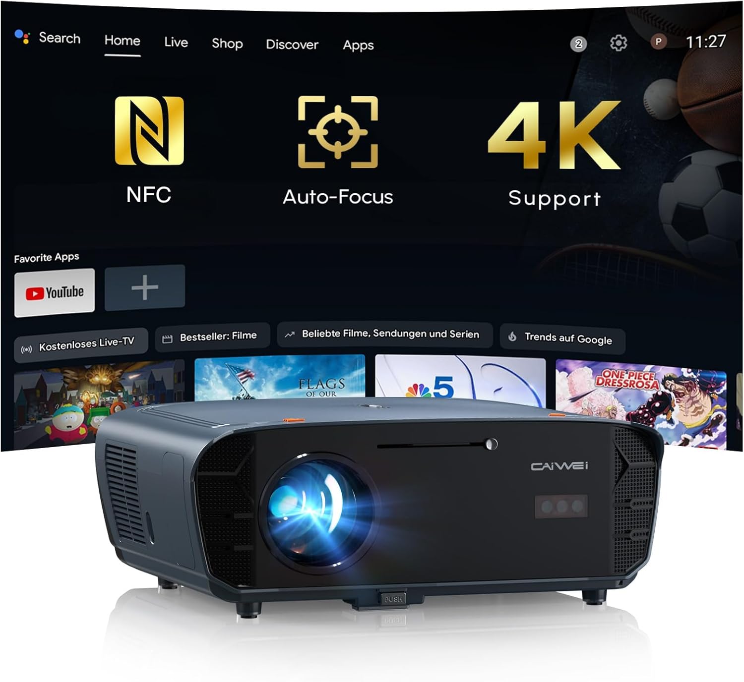 Smart 4K Projector Google TV & Built-in Apps, 2400ANSI High Bright Daylight Projector, Ultra HD Daytime Projector ToF Auto Focus/Keystone, WiFi6/Bluetooth/HDMI2.1 for Home Theater Outdoor Movie Gaming