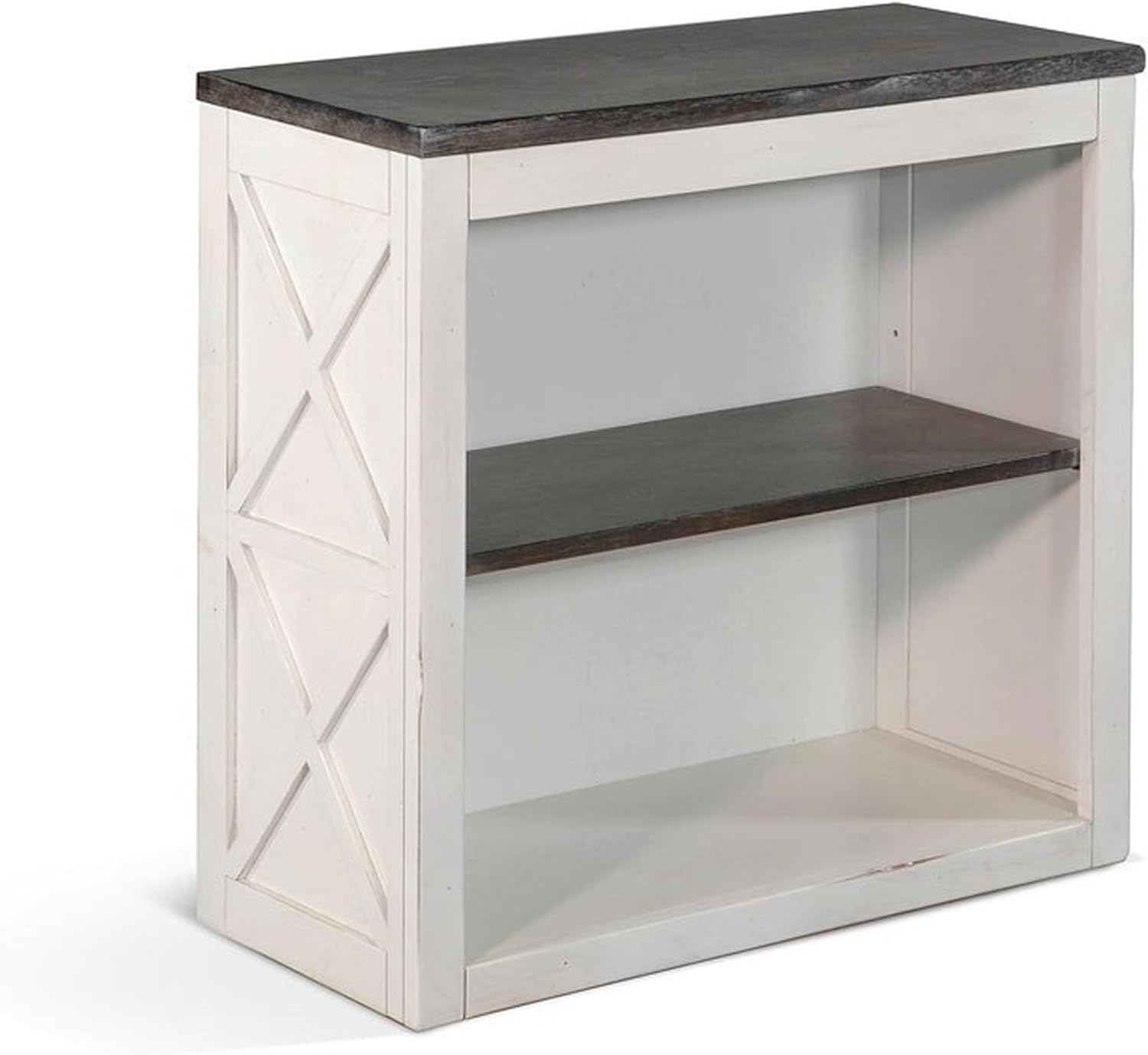 Benzara Zena 30 Inch Small Bookcase- 2 Shelves- 2 Tone in Brown- White Veneer