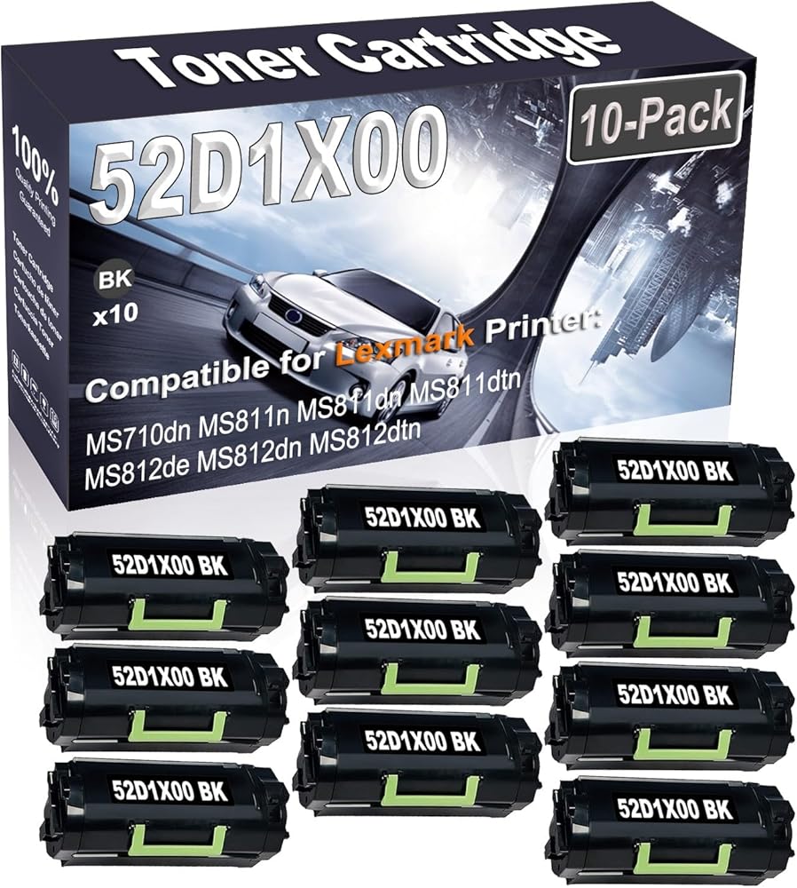 Kolasels 10-Pack (Black) Compatible High Yield 521X 52D1X00 Printer Cartridge use for MS710dn MS811n MS811dn MS811dtn MS812de Printer