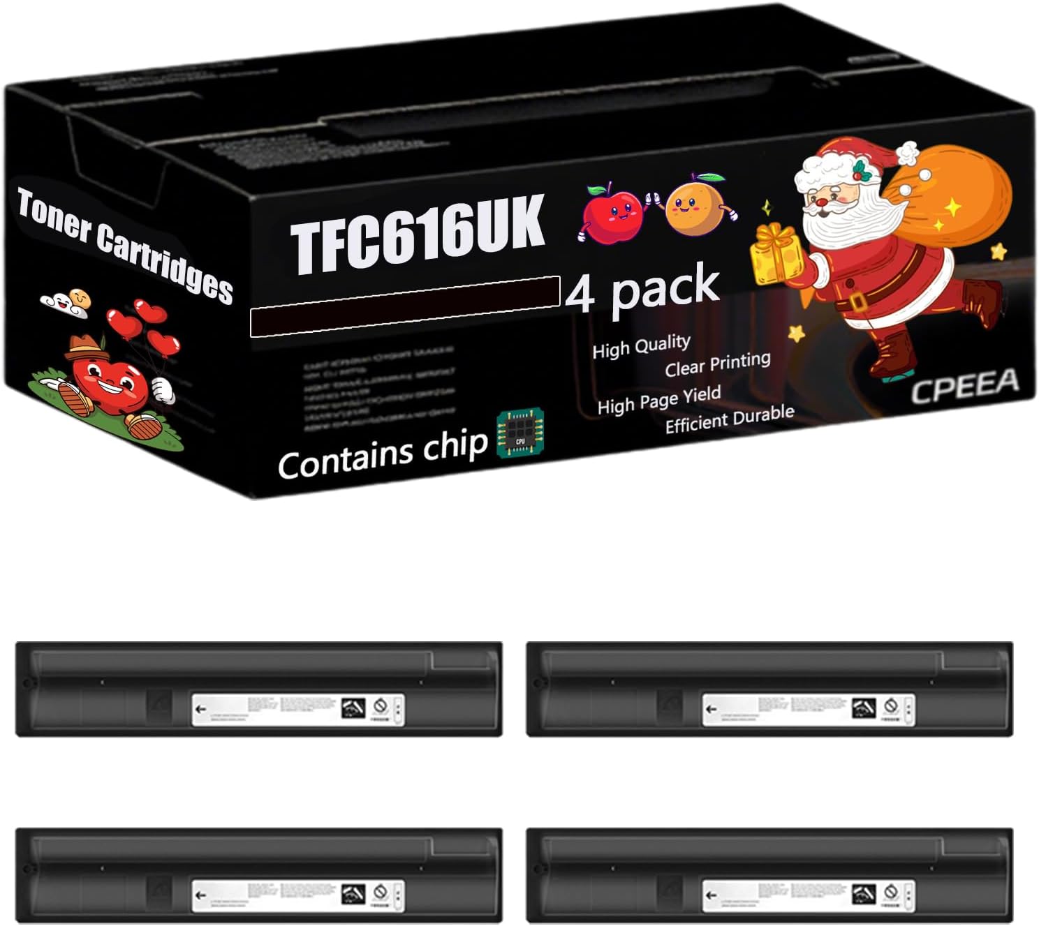 Compatible for Toshiba TFC616UK Toner Cartridges Work for Toshiba E Studio 6516ACT 7516AC 7516ACT Printers, with Chip, High Yield 206600 Pages, Clear Printing (4 Pack Black)