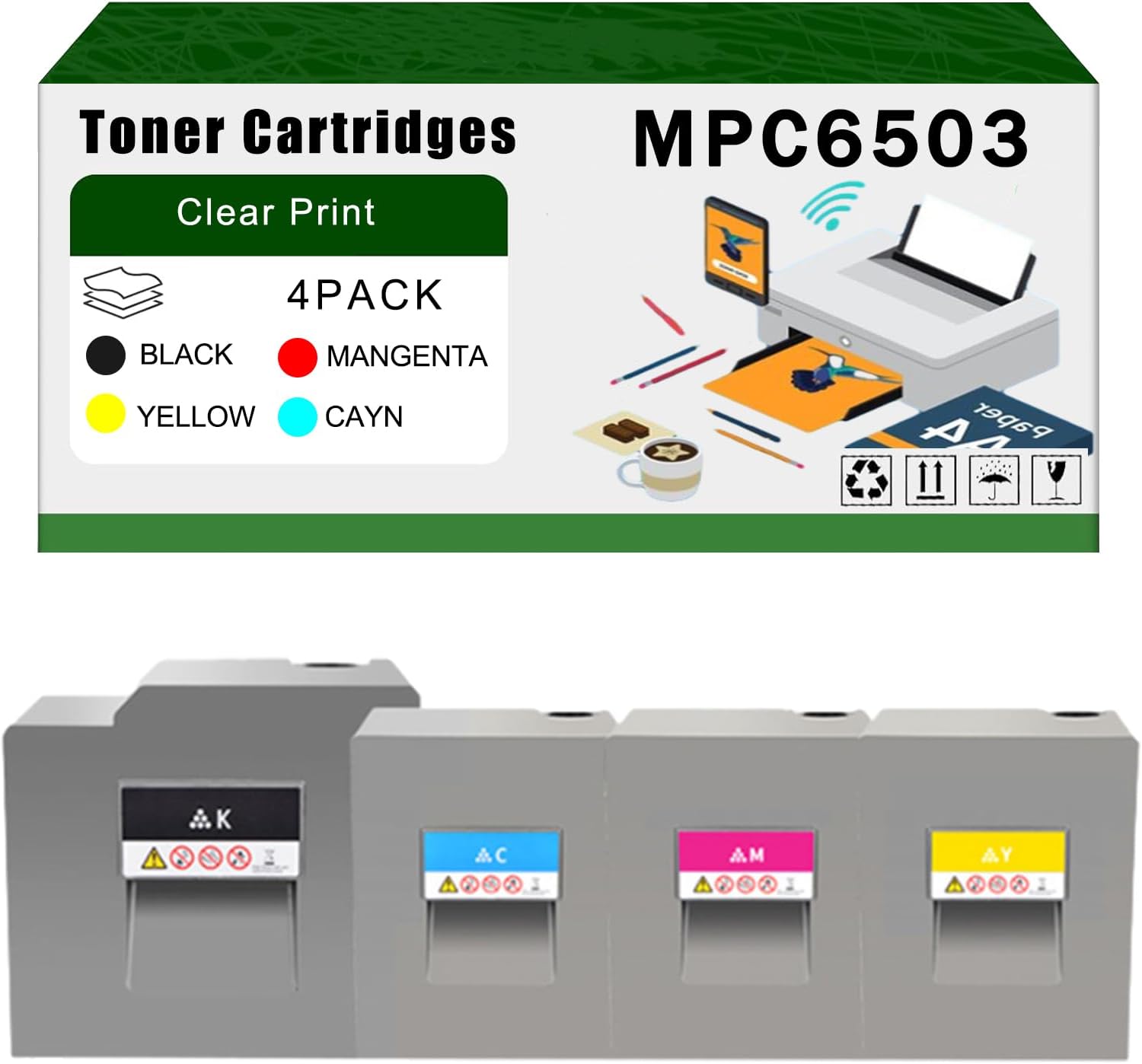 AGNNQ Compatible for Ricoh MPC6503 Toner Cartridges IM C6500 IM C8000 MP C6503 MP C8003 Printers, High Yield 57000 Pages Bright Clear Colors (4-Pack BK/C/M/Y)