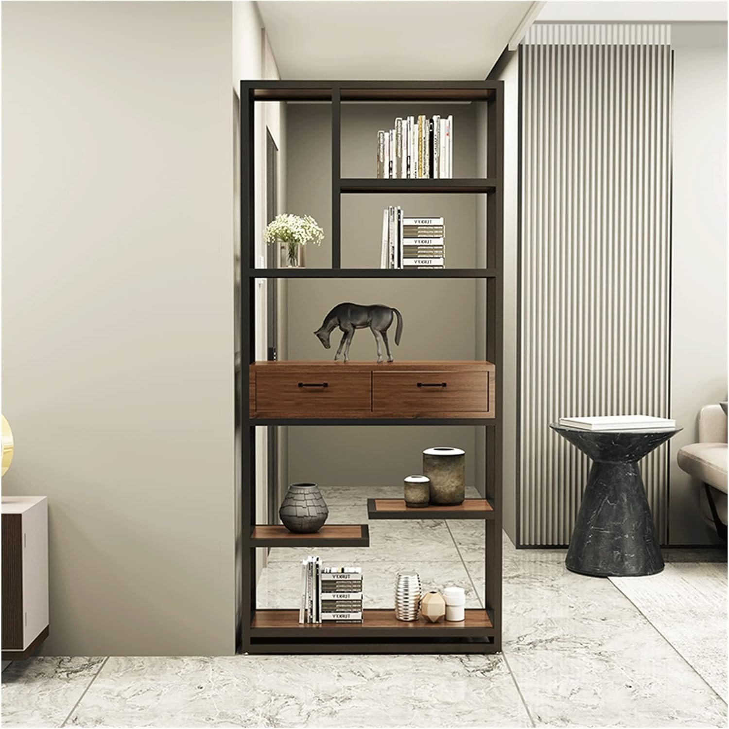 HEXEH Shelf Bookcase Bookshelf Floor Rack Wrought Iron Bedroom Display Rack Combination Simple Office Partition Living Room Bookcase Storage Rack Bookcase Storage Shelves (Color : B, Size : 120cm)