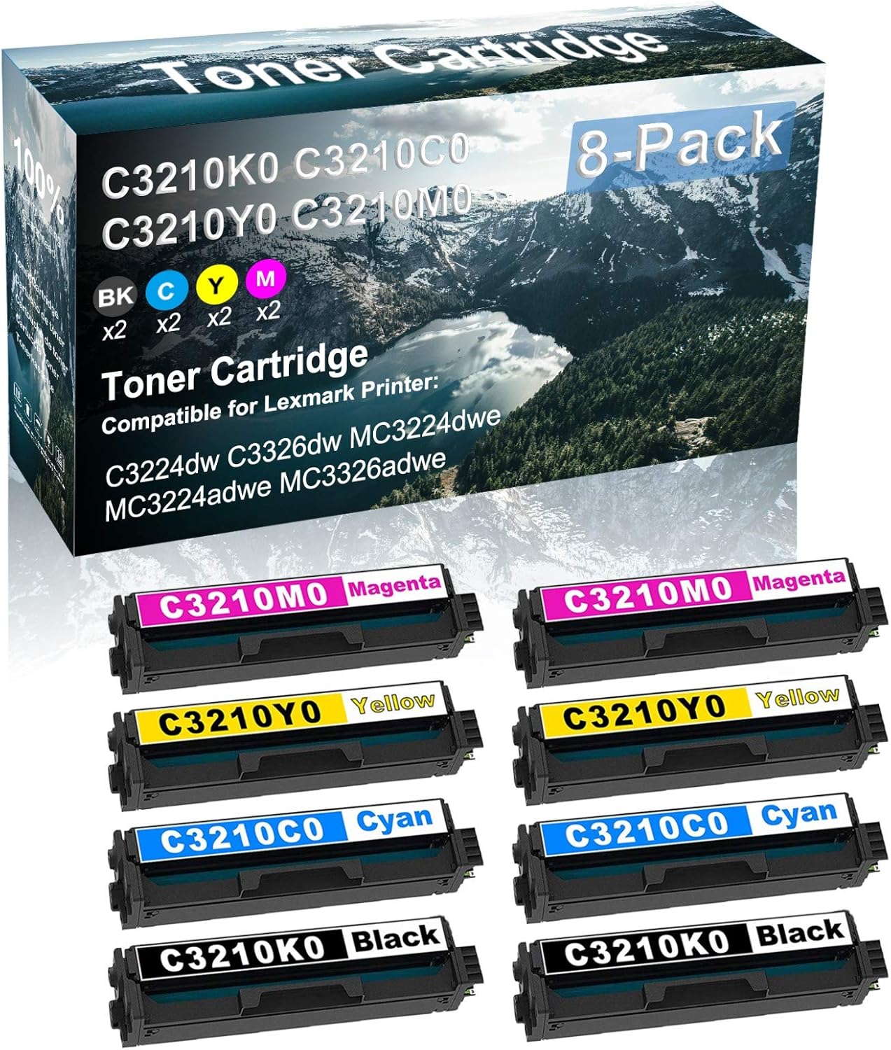 Credibility Store 8 Pack (BK+C+Y+M) Compatible High Capacity Printer Toner Cartridge Replacement for C3210K0 C3210C0 C3210Y0 C3210M0 Printer Cartridge use for C3224dw MC3224dwe MC3326adwe Printer