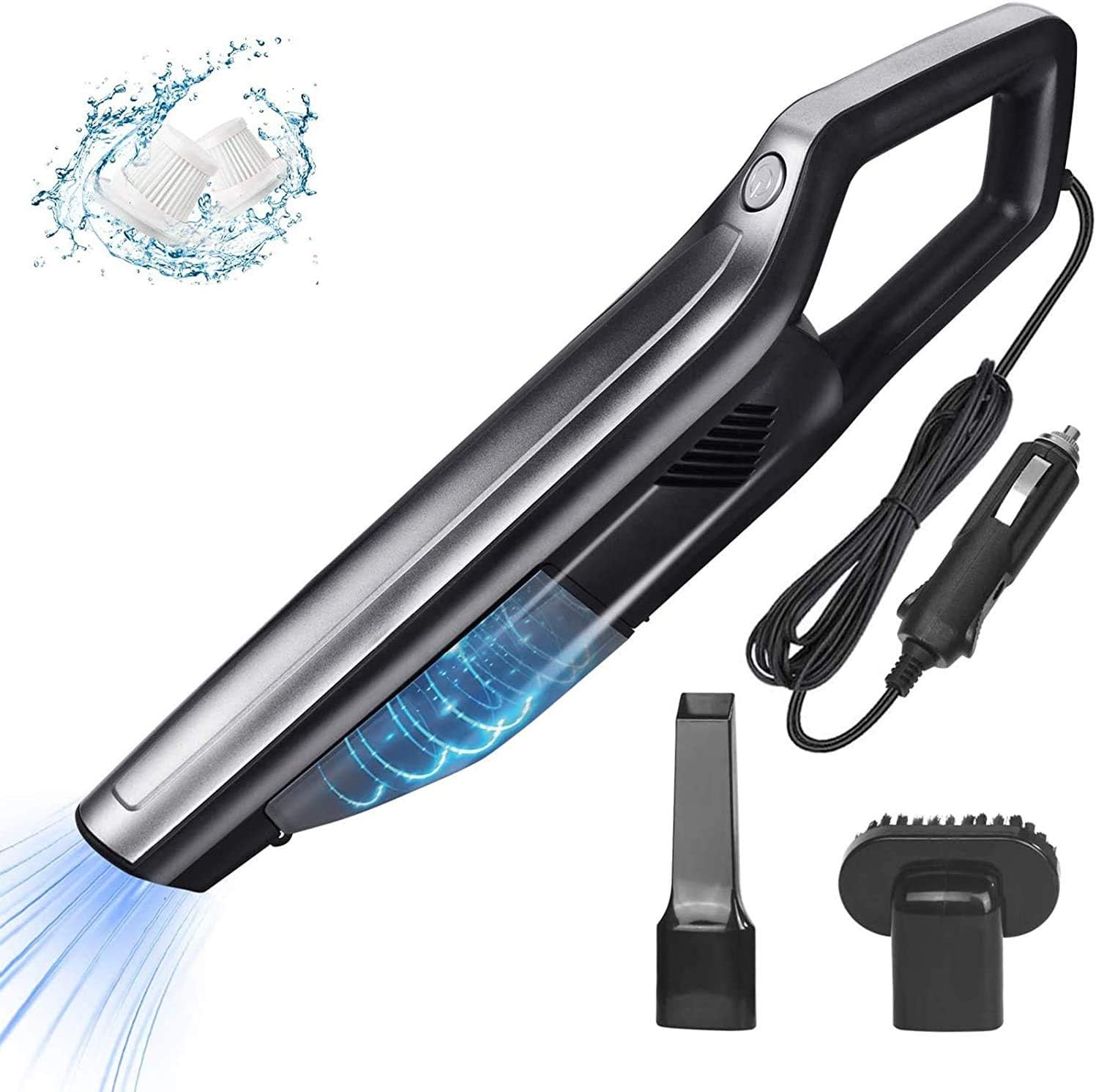 Handheld 4000PA Powerful Suction Car Vacuum Cleaner with 12 Feet of Cord High Efficiency Filter Wet And Dry Use Light Weight And Low Noise Fast Cleaning of Cars- Small Vacuum for Car, RV, Boats, Trave