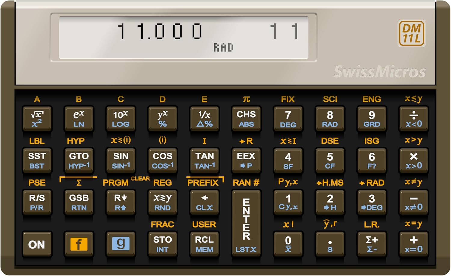 SwissMicros DM11L RPN Scientific Calculator – HP 11C Inspired | Titanium Shell | Wide Landscape Form | USB | Programmable