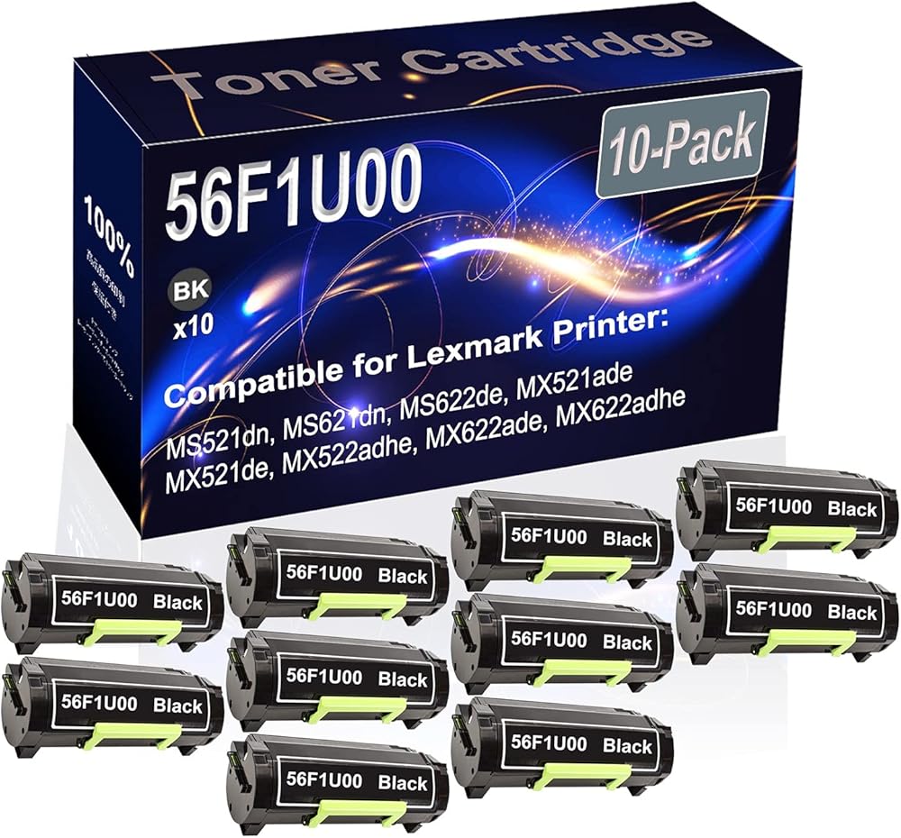 Kolasels 10-Pack (Black) Compatible High Yield 56F1U00 Printer Cartridge use for MS521dn MS621dn MS622de MX521ade Printer