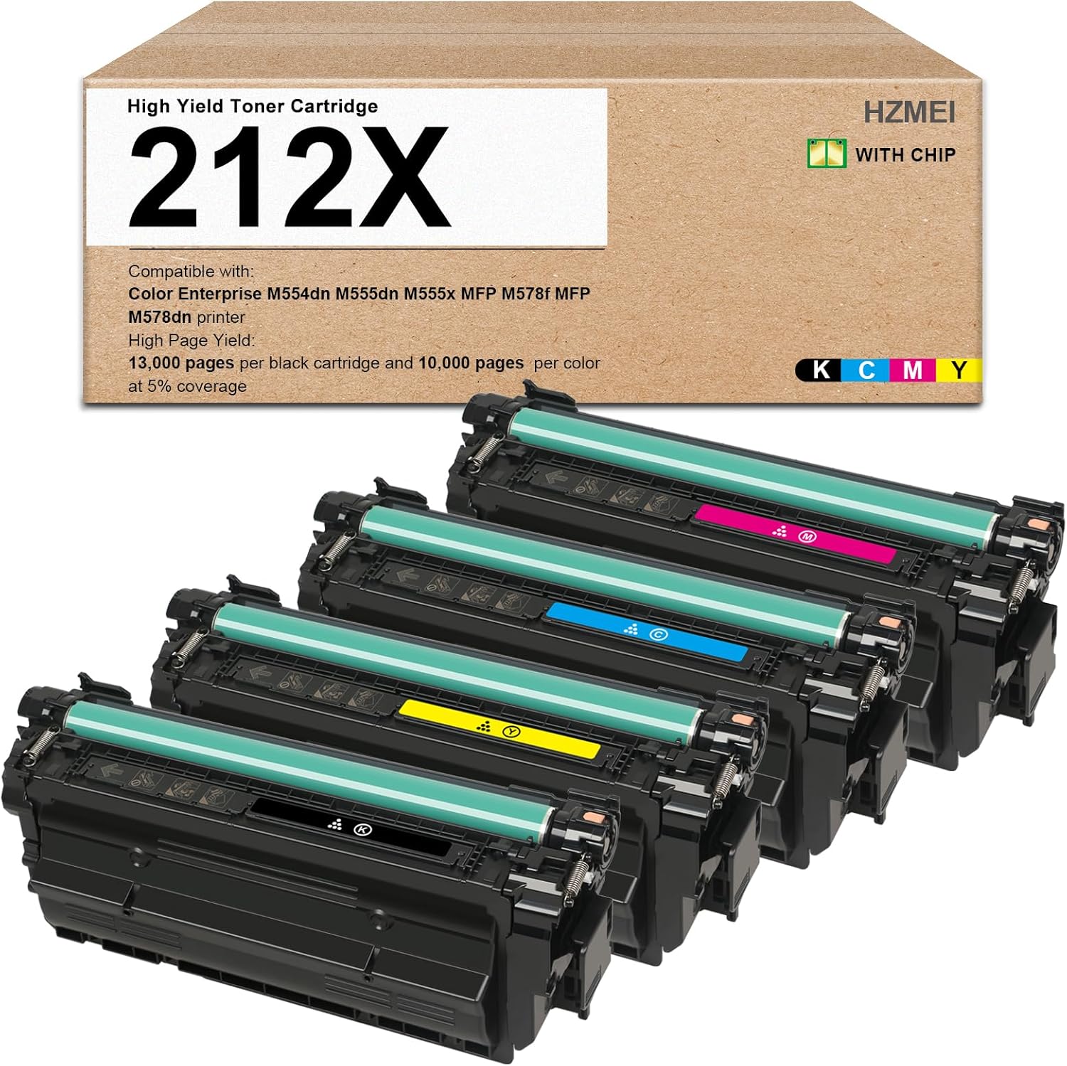 212X Toner Cartridge for 212X 212A W2120X W2121X W2122X W2123X Compatible for HP Enterprise M554dn M555dn M555x MFP M578f MFP M578dn Printer,Black Cyan Magenta Yellow
