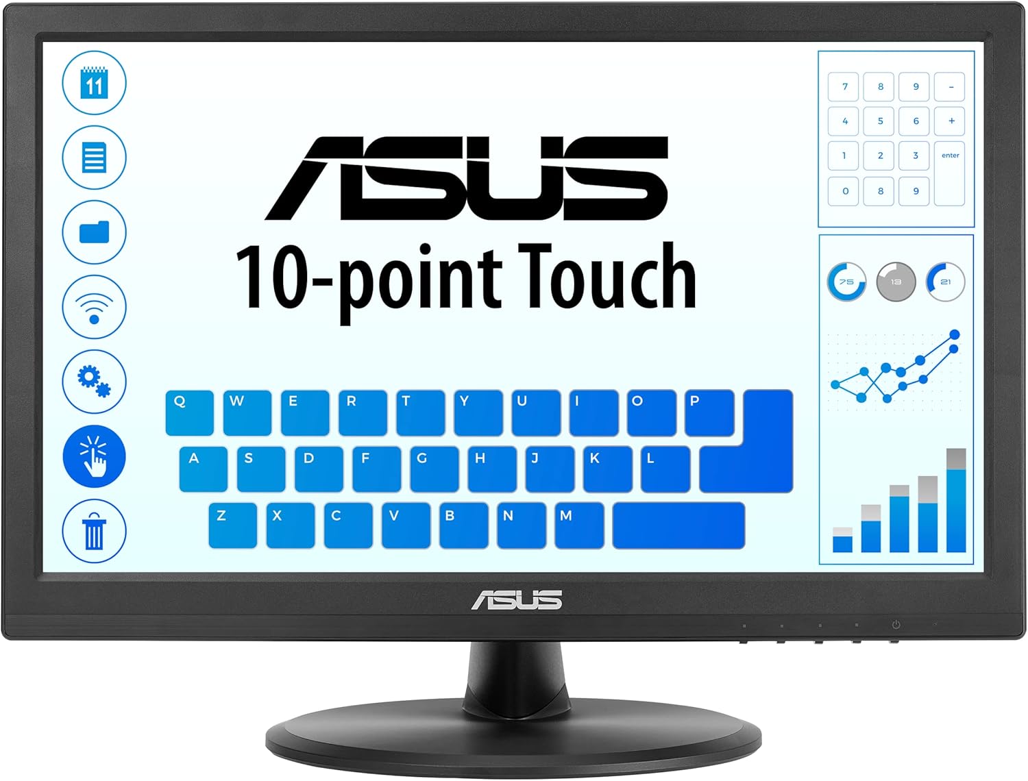 ASUS 15.6” 1080P Touch Monitor (VT169HE) - Full HD, 10-Point Touchscreen, IPS, Wide Viewing Angle, Frameless, Eye Care, Flicker Free, Low Blue Light, HDMI, Windows 11 Compliance, VESA Mountable