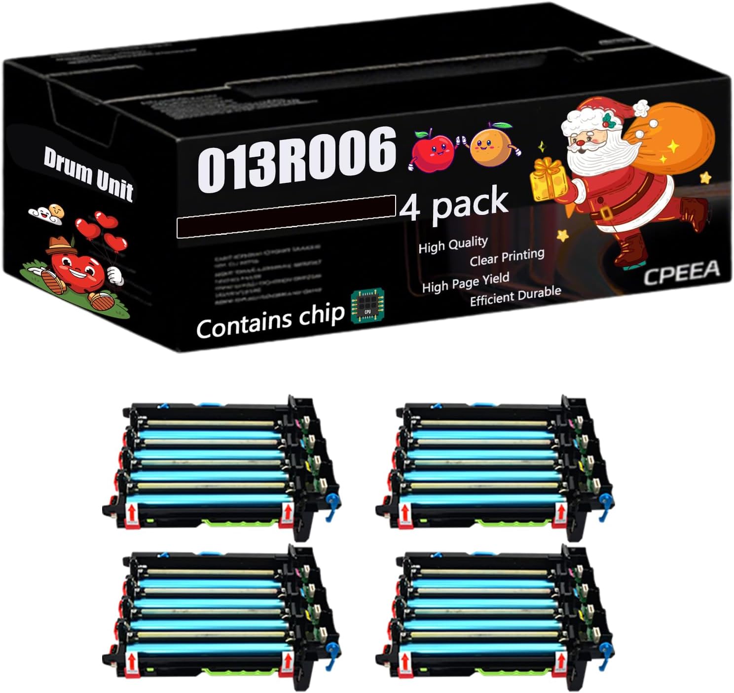 Compatible for Xerox 013R00692 Drum Unit Work for Xerox C310 Printers, with Chip, High Yield 50000 Pages, Clear Printing (4 Pack Black)