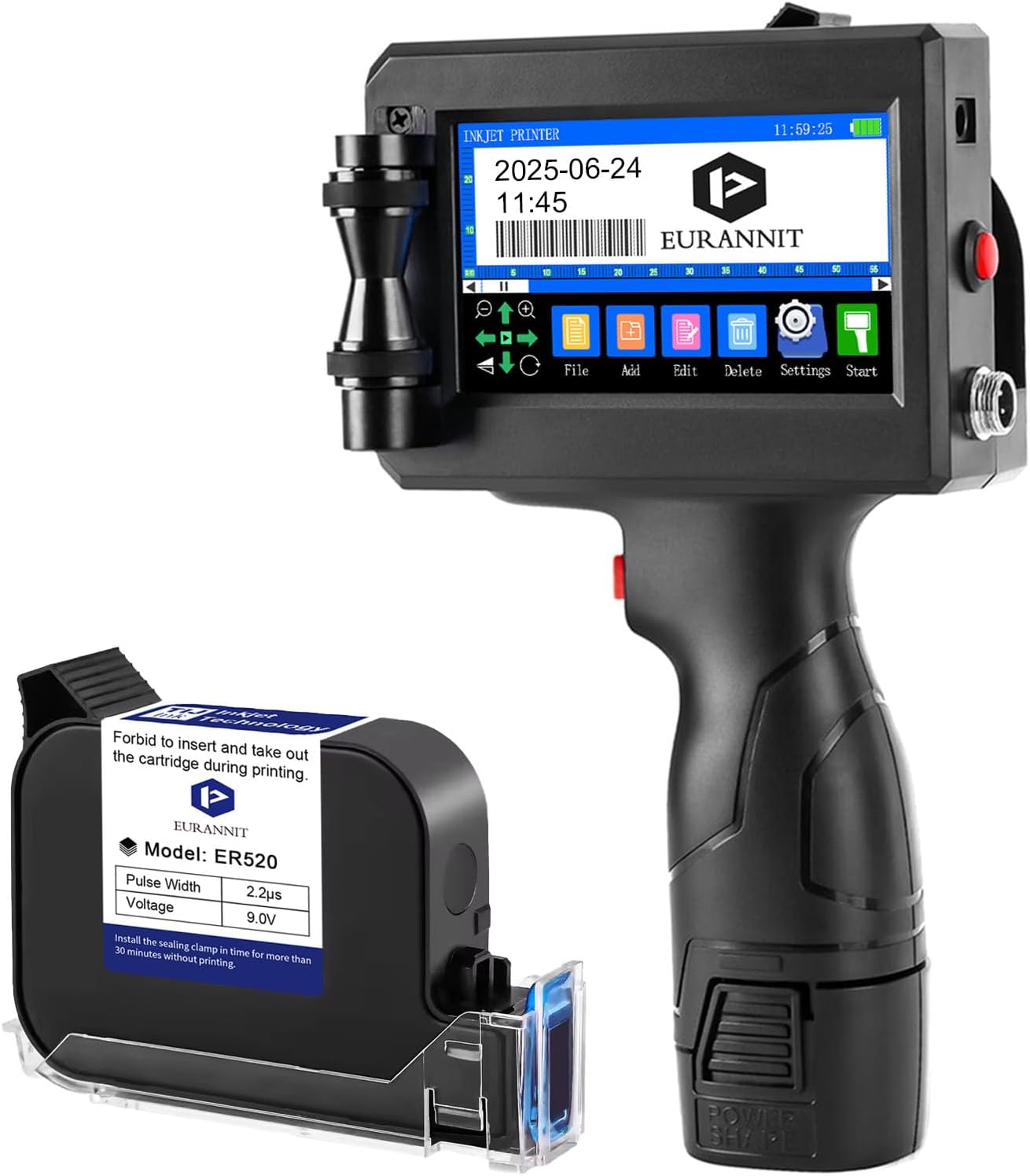 Eurannit E15 Handheld Inkjet Printer Gun with ER520 Fast-Drying Ink Cartridge (42ml) - 0.5