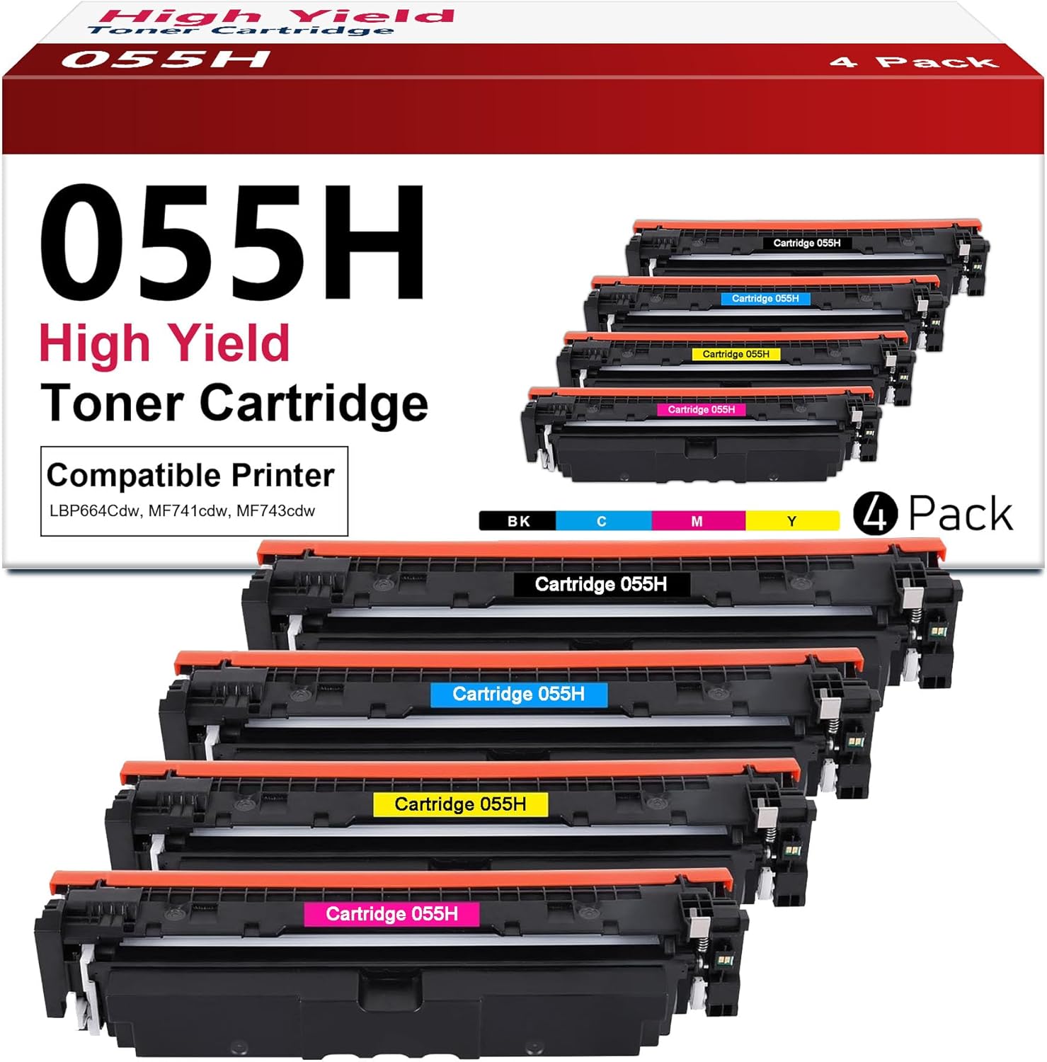 055H 055 High Capacity Toner Cartridge Set 4-Pack Replacement for Canon 055H 055 Toner Cartridges for imageCLASS MF743Cdw MF741Cdw MF745Cdw MF746Cdw LBP664Cdw Printers (Black, Cyan, Yellow, Magenta)