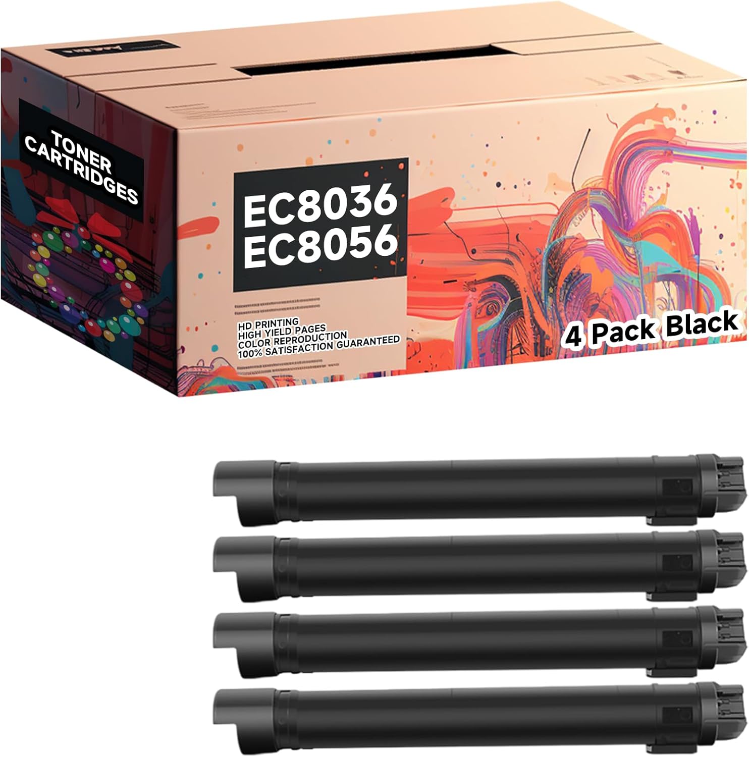 Compatible with Xerox EC8036 EC8056 Black Color Toner Cartridges, 006R01697 006R01698 006R01699 006R01700 Toner Supply, High Yield 27000 Pages (4 Pack Black)