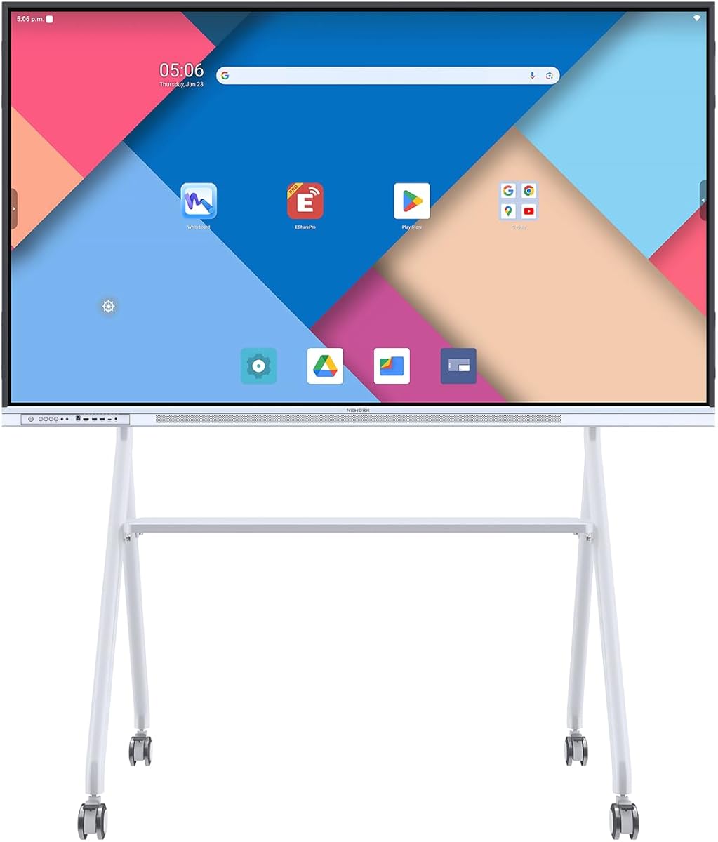 NEWORK Smart Board with Mobile Cart, 75 Inch Digital Whiteboard for Classroom and Office, NewBoard 4K Interactive Whiteboard with Google EDLA-Certified, Android 14, 8+64 GB, Google Play
