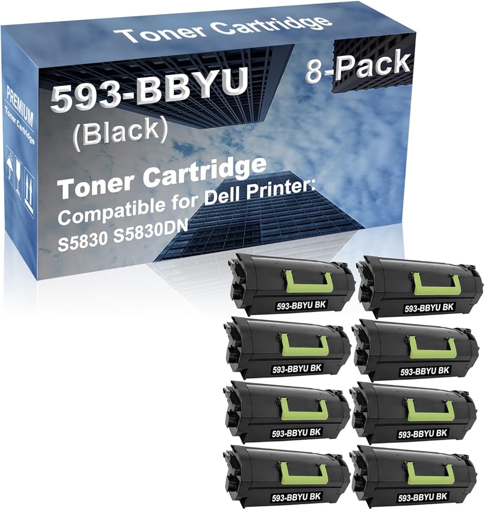 8-Pack Compatible High Capacity 593-BBYU Imaging Toner Cartridge use for Dell S5830 S5830DN Printer (Black)