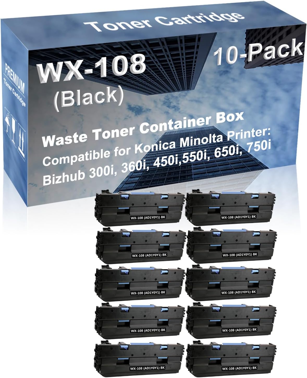 10-Pack Compatible High Capacity WX-108 (AD1Y0Y1) Waste Toner Container Box use for Konica Minolta Bizhub 300i, 360i, 450i,550i, 650i, 750i Printer (Black)