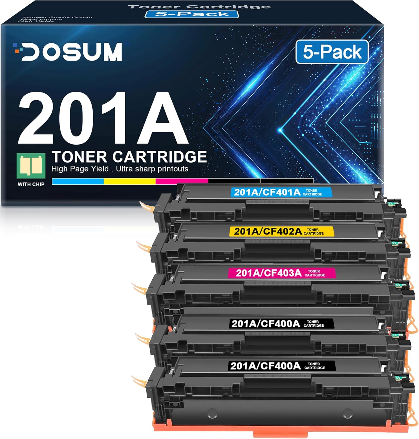 DOSUM 201A Black Toner Cartridge Compatible with HP 201A CF400A CF401A CF402A CF403A Color Pro MFP M277dw M252dw M277n M277c6 (5 - Pack, 2BCMY)