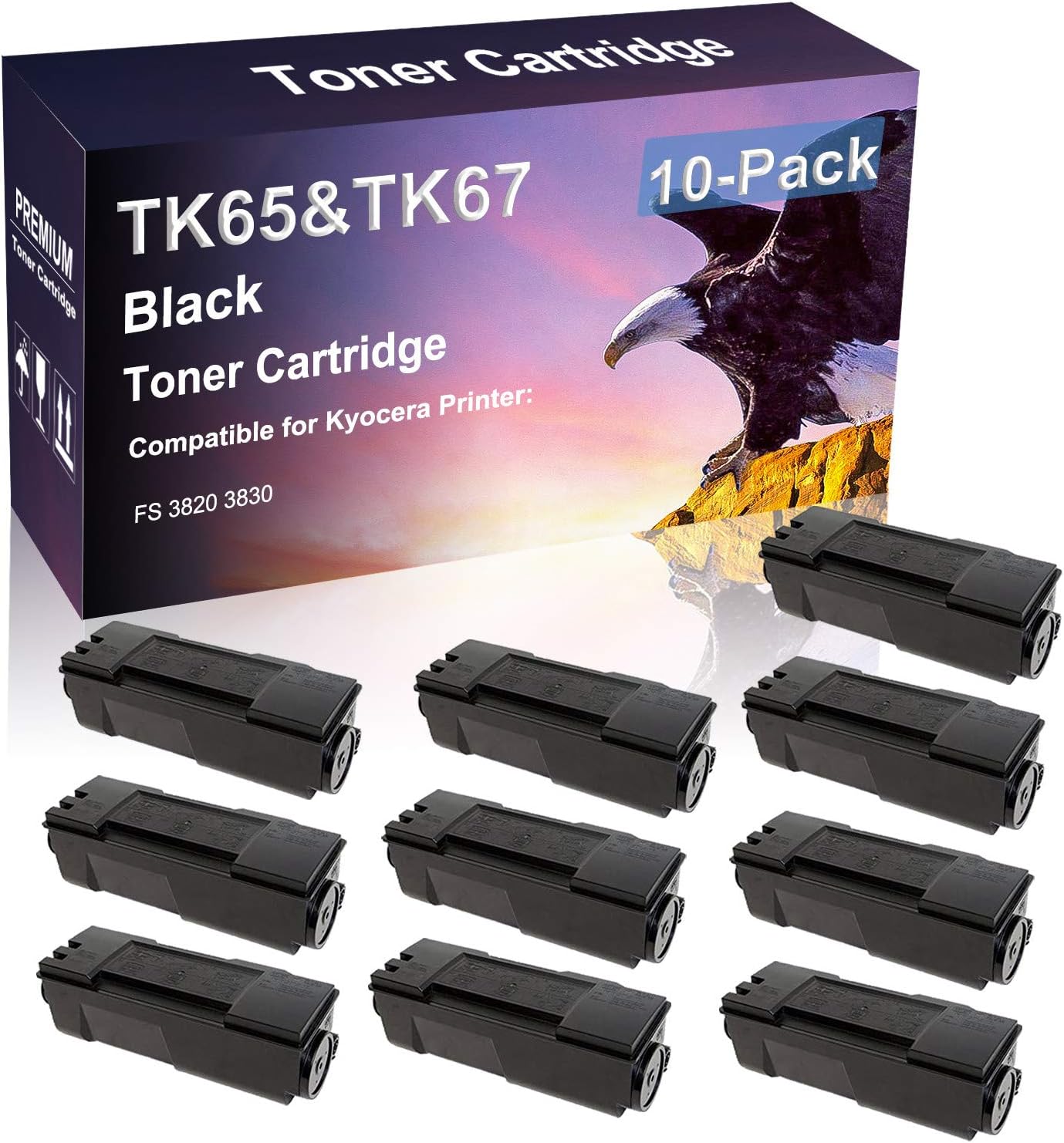 Credibility Store 10 Pack (Black) Compatible High Yield TK65 | TK67 Laser Printer Toner Cartridge use for Kyocera FS 3820 3830 Printer