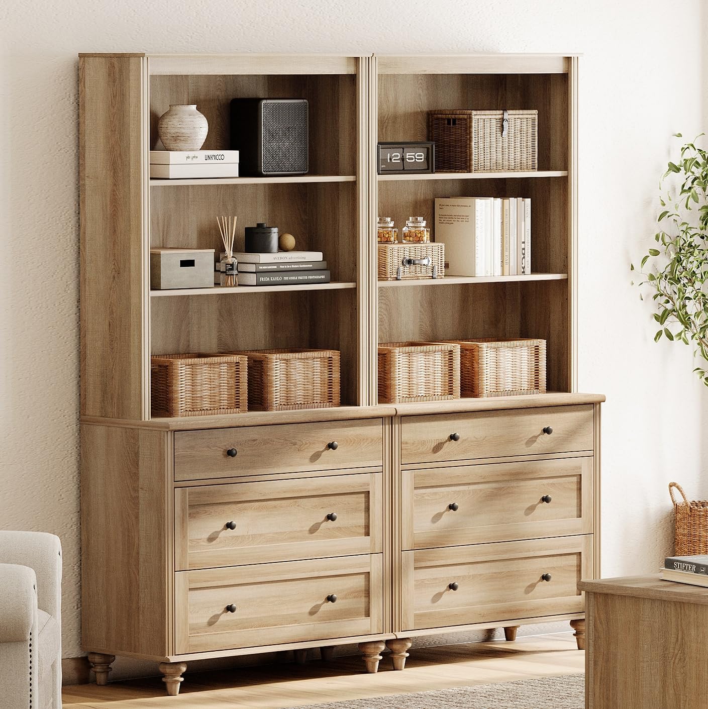 WAMPAT 3 Tier Bookshelf with 3 Drawers, 72