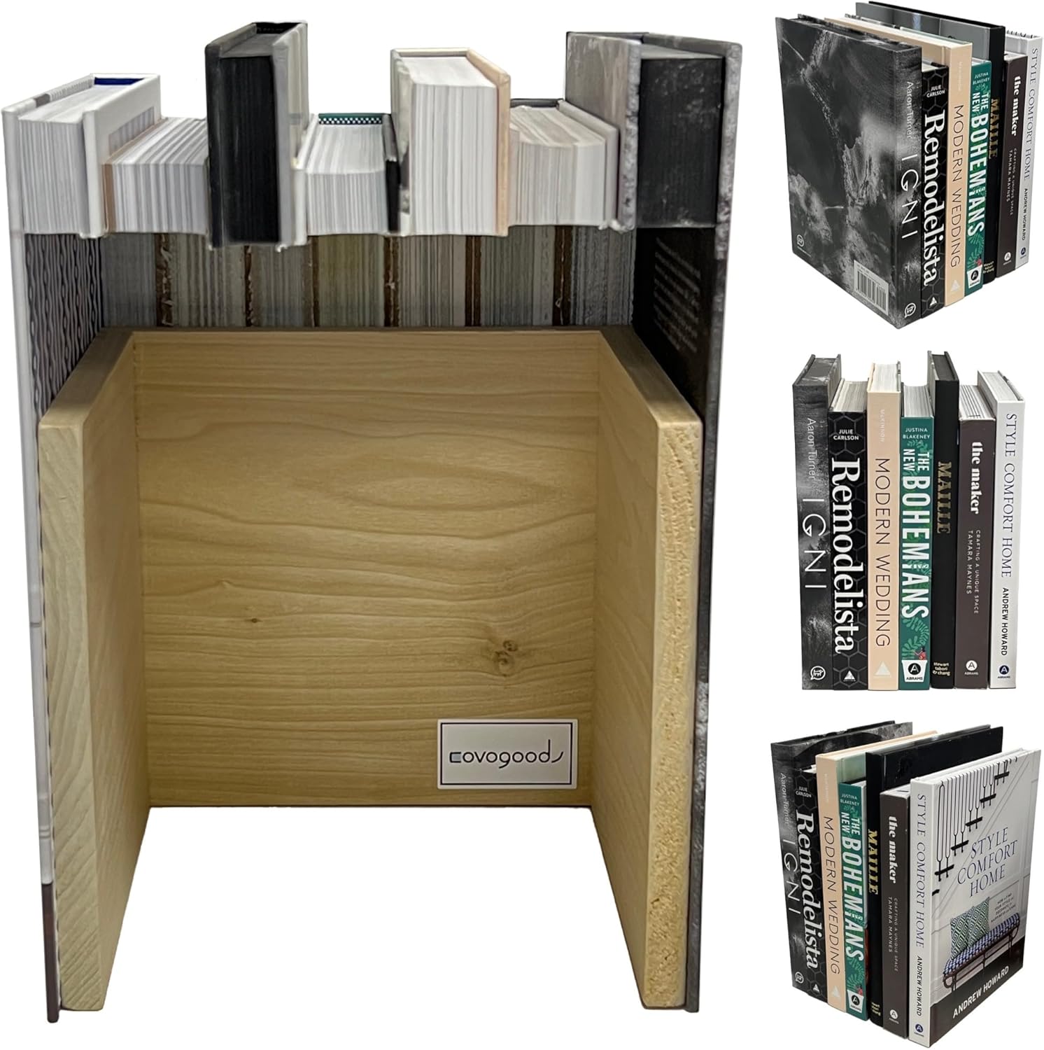 Covogoods Tall CovoBox v2— Hidden Storage Secret Book Box Electronics Hider | Hide Router, Cable Modem, Cords, Plugs, Outlets, Money, Documents, Jewelry | Made w Real Used Books [Tops ON](Multicolor)