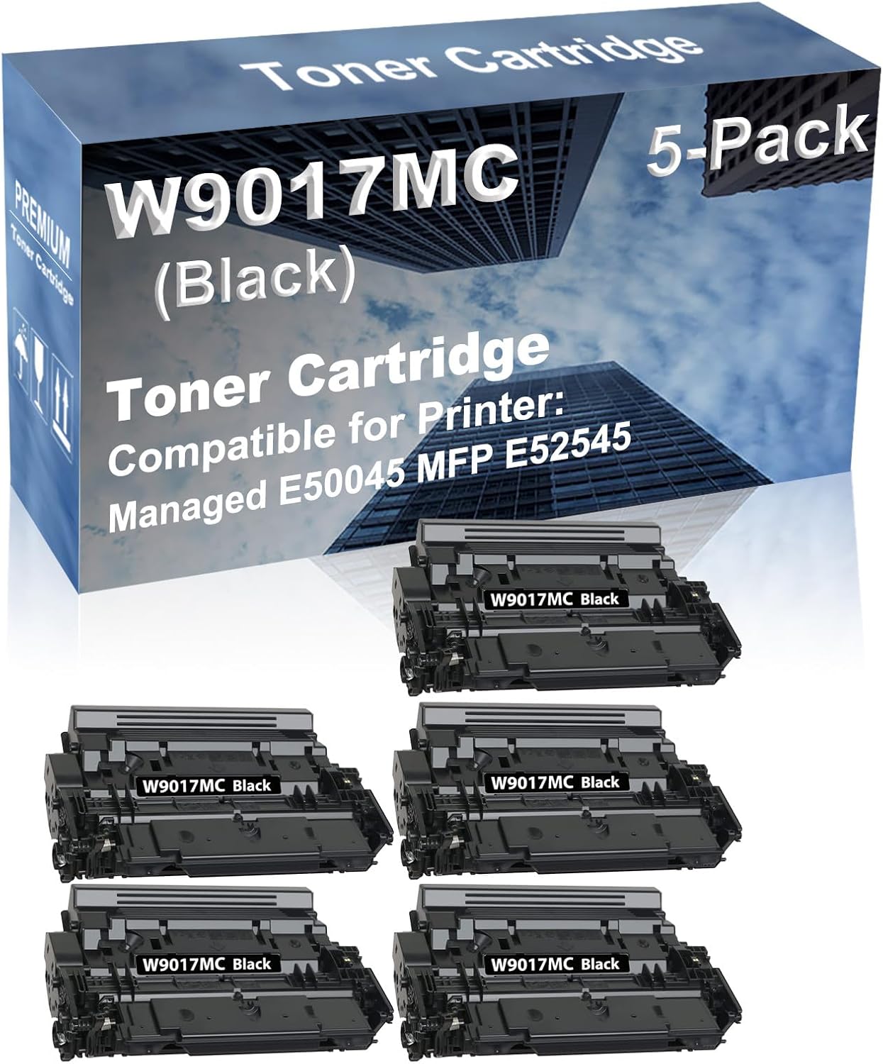 5-Pack Compatible High Capacity Managed E50045 MFP E52545 Printer Toner Cartridge Replacement for W9017MC Printer Cartridge (with Old Chip Black)