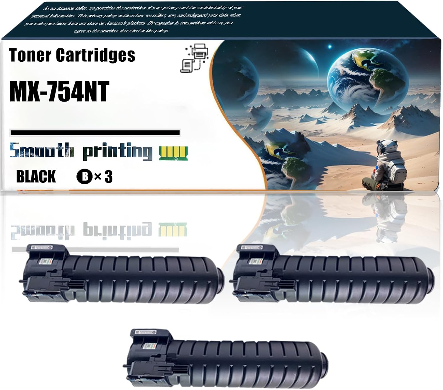 LSSF Replacement Parts Toner Cartridges MX-754NT Compatible with Sharp MX-M7570 MX-M654N MX-M6570 MX-M754N Printers, Contains Chip and Clear Printing (3 Pack Black)
