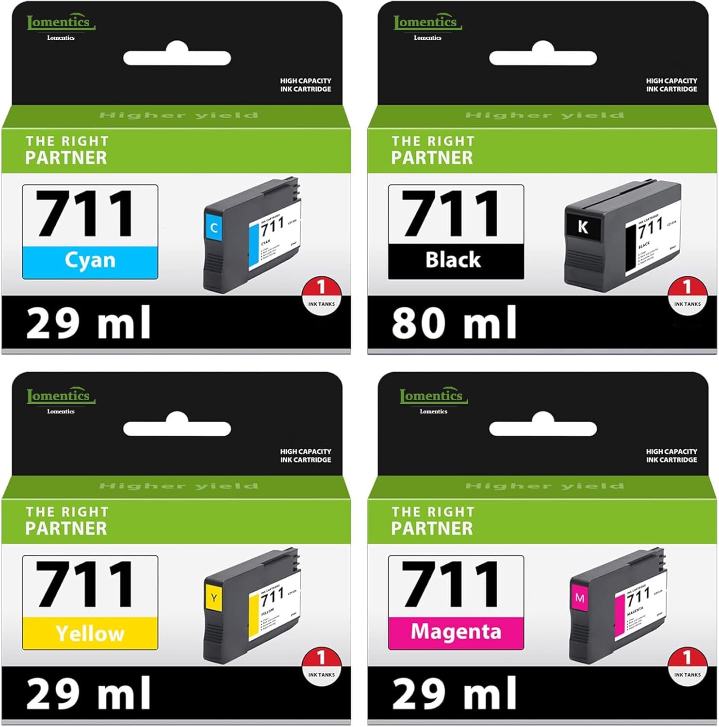 711XL Ink Cartridges High Yield Compatible 711 Ink Replacement for HP 711 Ink Cartridge use with DesignJet T100 T120 T125 T130 T520 Printer (4-Pack, Black/Cyan/Yellow/Magenta)