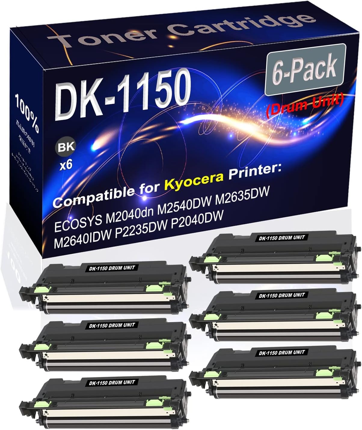 Kolasels 6-Pack Compatible DK-1150 DK1150 302RV93140 Laser Drum Unit Used for Kyocera ECOSYS M2040dn M2540DW M2635DW Printer (Black, High Yield)
