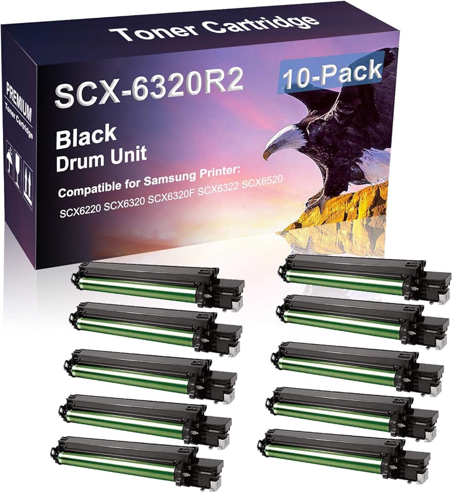 10 Pack (Black) Compatible Printer Drum Unit (High Yield) Replacement for Samsung 6320R2 SCX-6320R2 Drum Kit use for Samsung SCX6220 SCX6320 SCX6320F SCX6322 SCX6520 Printer