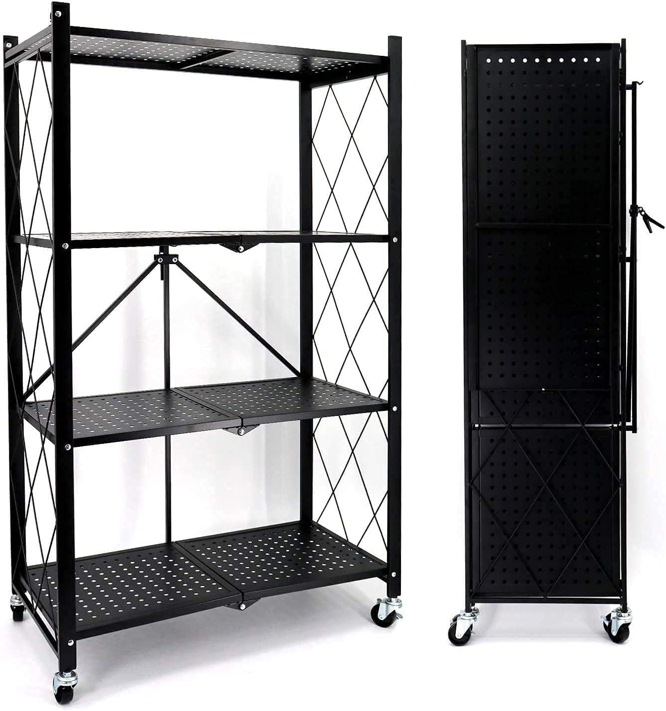 Foldable Metal Shelves No Assembly Bookcase 4 Tier Large Load Capacity Black