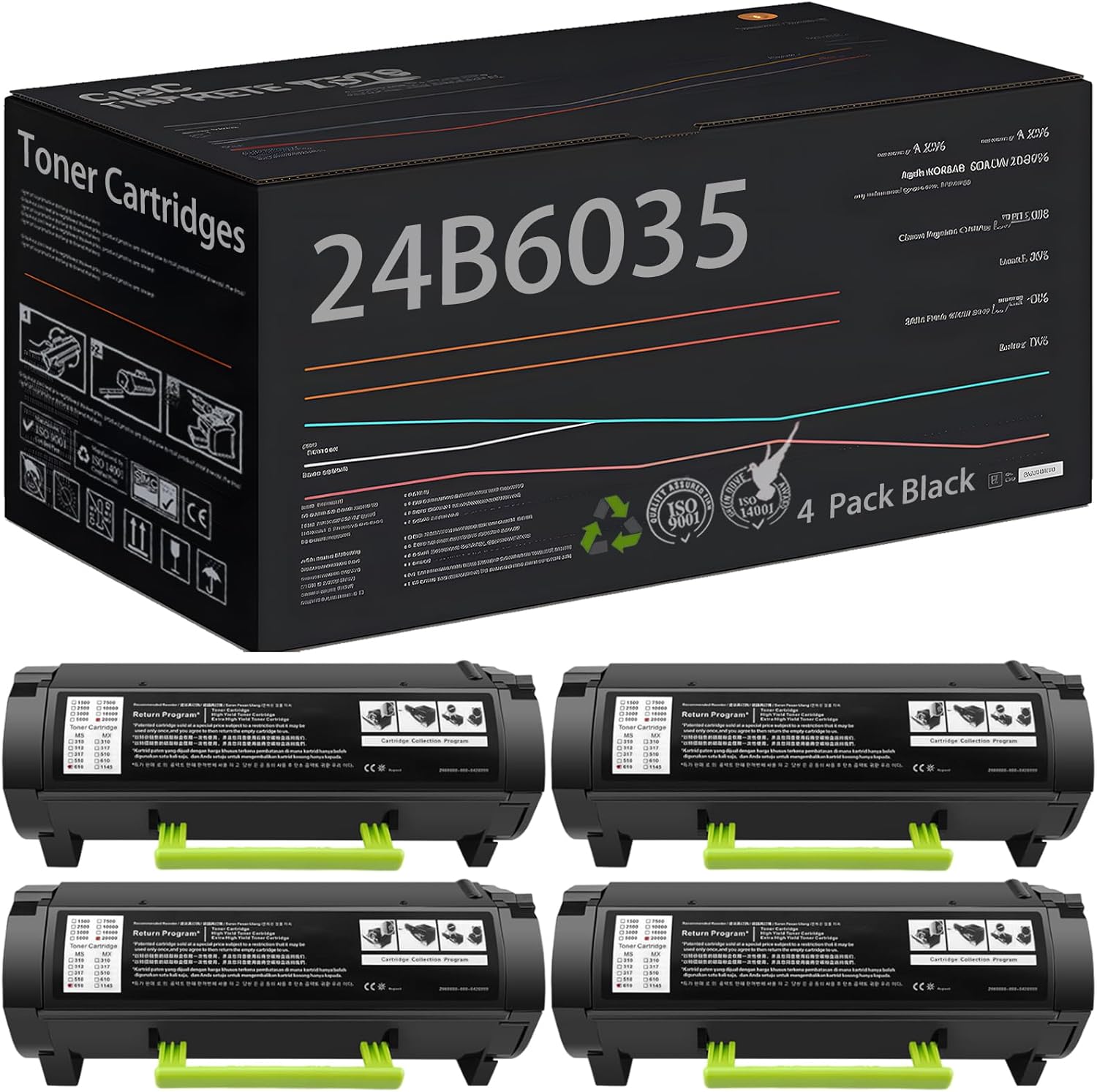Black Toner Cartridges Compatible with Lexmark M1145 XM1145 Printer, 24B6035 Toner Supply High Yield 17000 Pages (4 Pack Black)