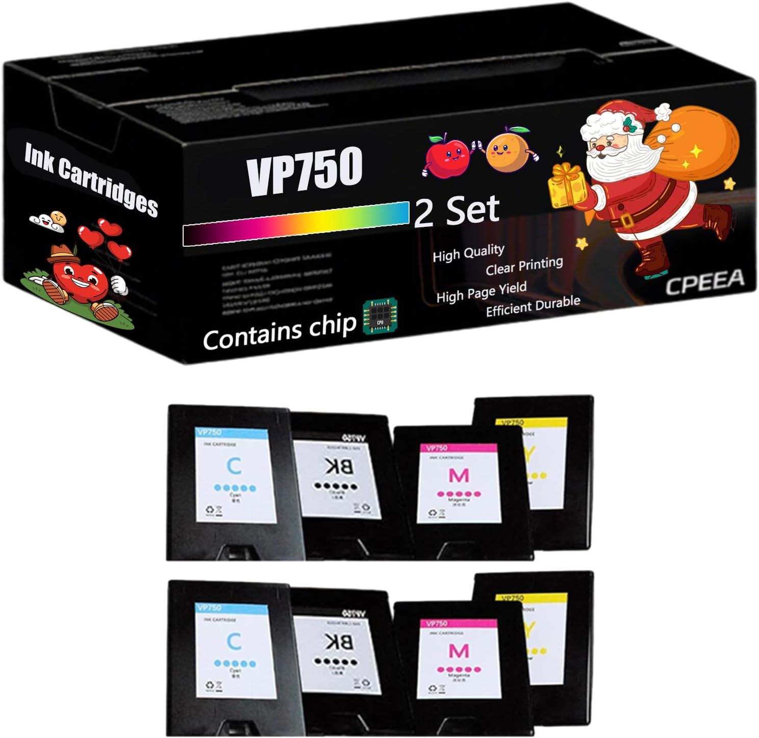 Compatible for VIP VP750 Ink Cartridges Work for VIP Color 750 Printers, with Chip, High Yield 5000 Pages, Clear Printing (2 Set)