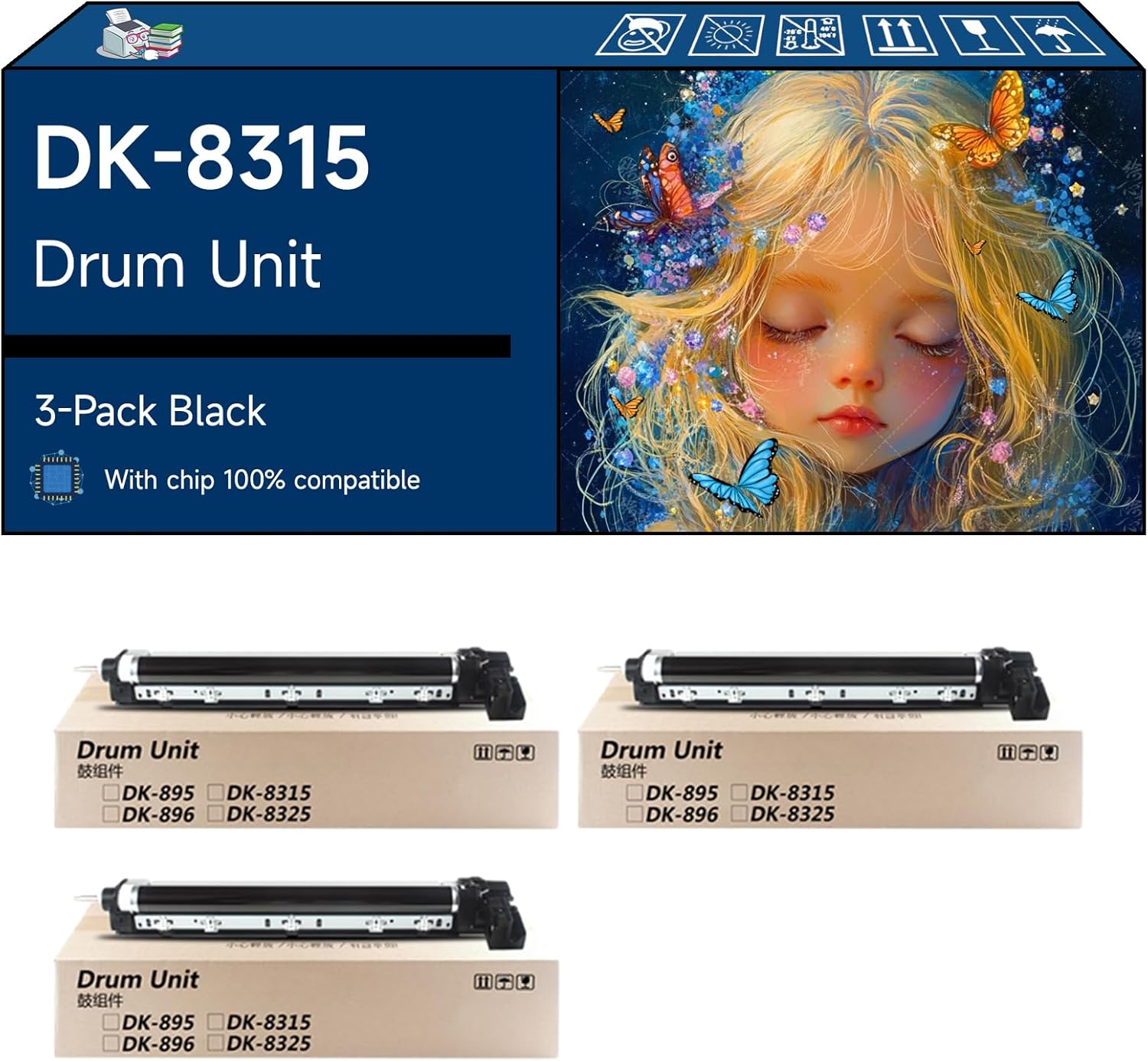 Tontxxe Compatible with Kyocera DK-8315 Drum Unit Work for Kyocera Taskaifa 2550ci Printers, High Yield 7000 Pages, with Chip, High-Definition Printing (3 Pack Black)