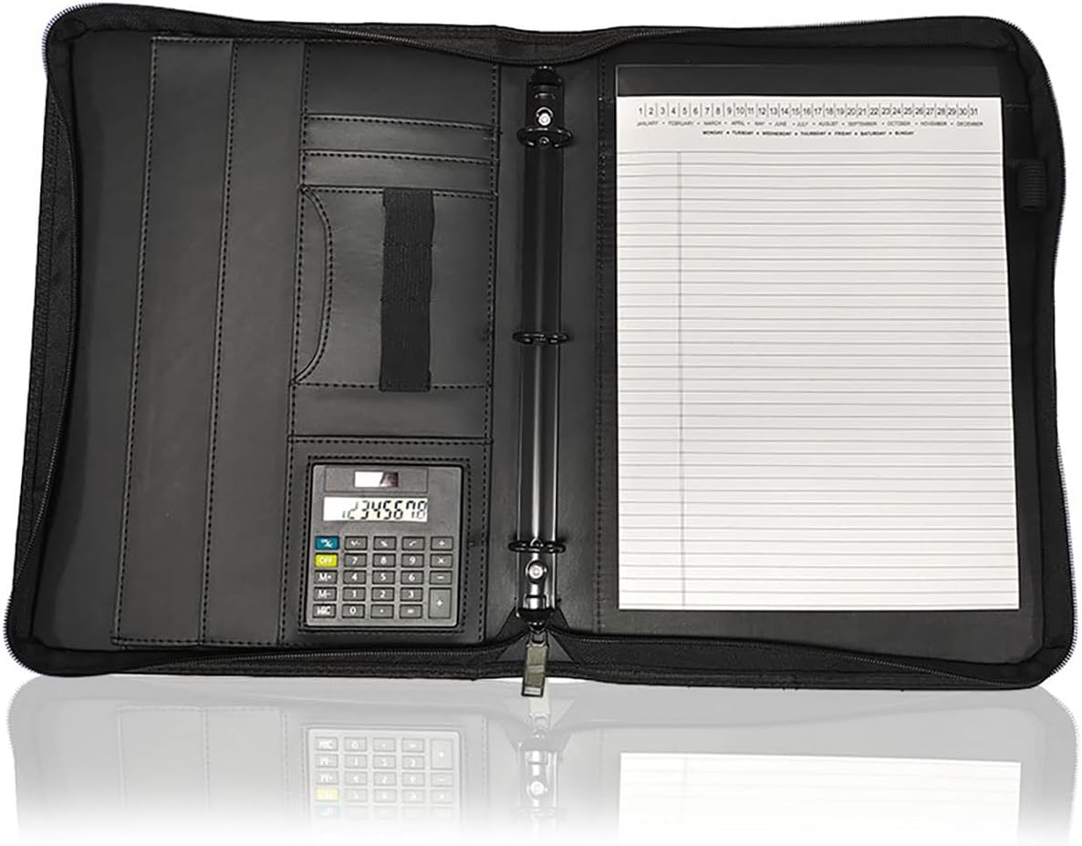 EoxinDm Padfolio Organizer Binder,Portfolio, A4 Padfolio Portfolio 3-Ring Organizer Binder PU Leather Folder Business Document Notebook Zippered Portfolio for Women/Men(Black C), 27X35.5X5cm