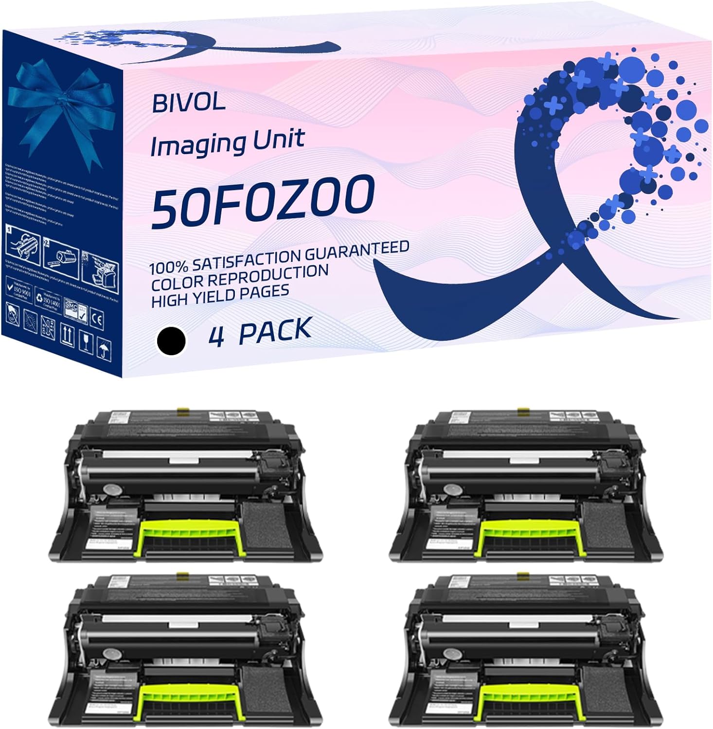 BIVOL 50F0Z00 Imaging Unit Compatible for Lexmark MS415dn MS510dn MS610de Printers, with Chip, High Yield 70000 Pages, Vivid Colors (4 Pack Black)