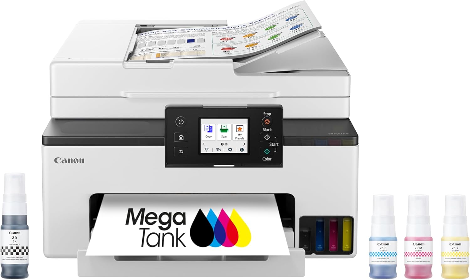 Canon MegaTank MAXIFY GX2020 All-in-One Wireless Color Printer – Print, Copy, Scan with Duplex Printing – Refillable Tank System, Compact Desktop Design – Wireless Print Scan Copy for Home & Office